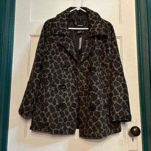 Women's Leopard Print Jacket/Pea Coat**FLAW